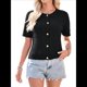 thumbnail image 3 of Cárdigan de Corta de Verano para Mujer, Tejido de Cable, Cuello Redondo, Botones, Top Negro, Talla M, 3 of 10