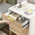thumbnail image 3 of Tribesigns Ensemble de 2 Tables de Chevet à 3 Tiroirs, Table de Chevet Moderne avec Design Unique en Chevron, Table d'Appoint Blanche avec Pieds en Métal Doré pour Chambre (Couleur Blanc et Bois), 3 of 7
