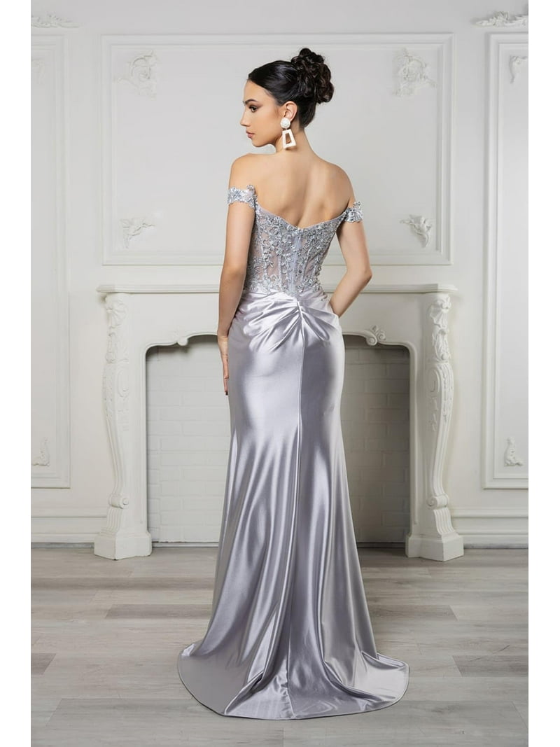 slim fit dress slacks Formal Dress Asymmetric Neck By May Queen MQ2150