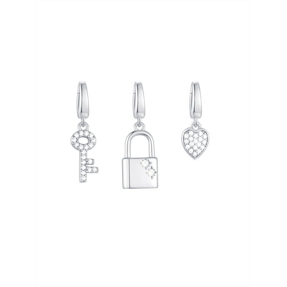Brilliance Fine Jewelry Simulated Diamonds Key Lock Charm Set in Sterling Silver