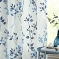 thumbnail image 4 of Floral Linen Semi Sheer Curtains 63 Inches Long 2 Panels for Living Room Bedroom Blue Navy Farmhouse Flower Patterned Light Filtering Textured Rod Pocket Window Treatments Drapes, 50x63 2 Set, 4 of 16