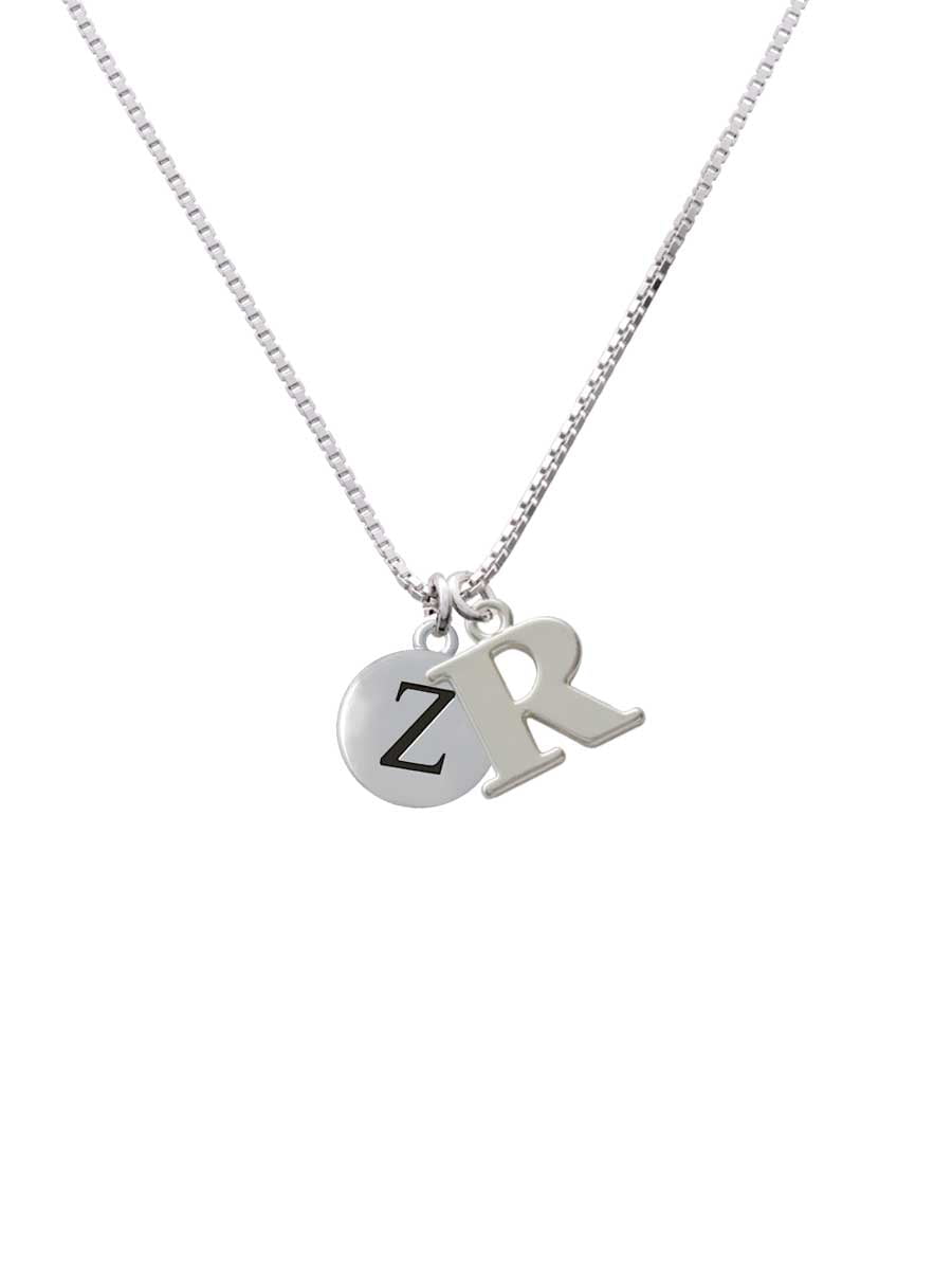 Silvertone Capital Letter Z Pebble Disc R Initial Necklace