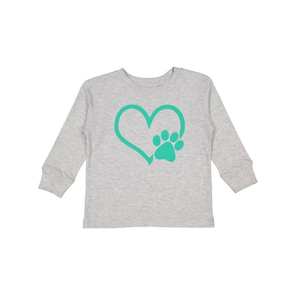 Inktastic Teal Heart with Paw Print Boys or Girls Long Sleeve Toddler T-Shirt