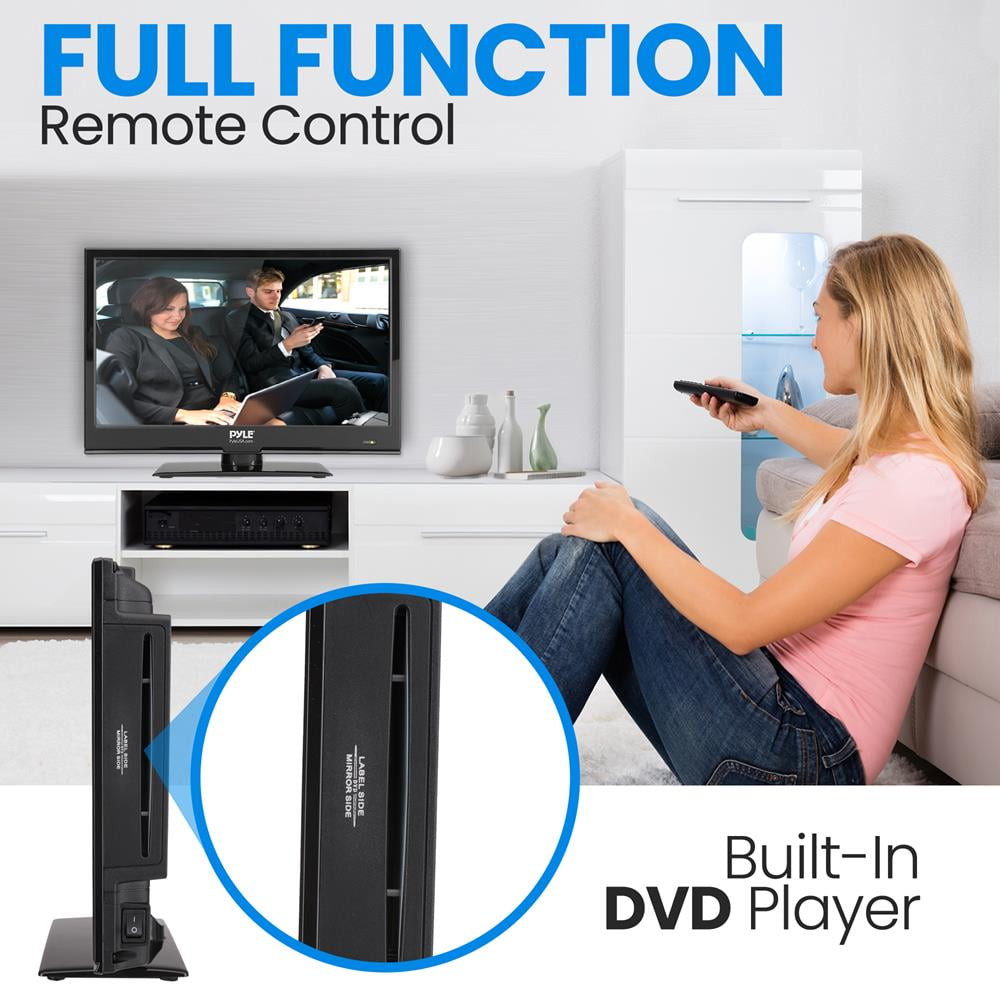 Pyle 15.6 Inch 1080p Slim Flat Screen Monitor FHD Small TV W/ HDMI, RCA, Multimedia Disk/DVD Combo
