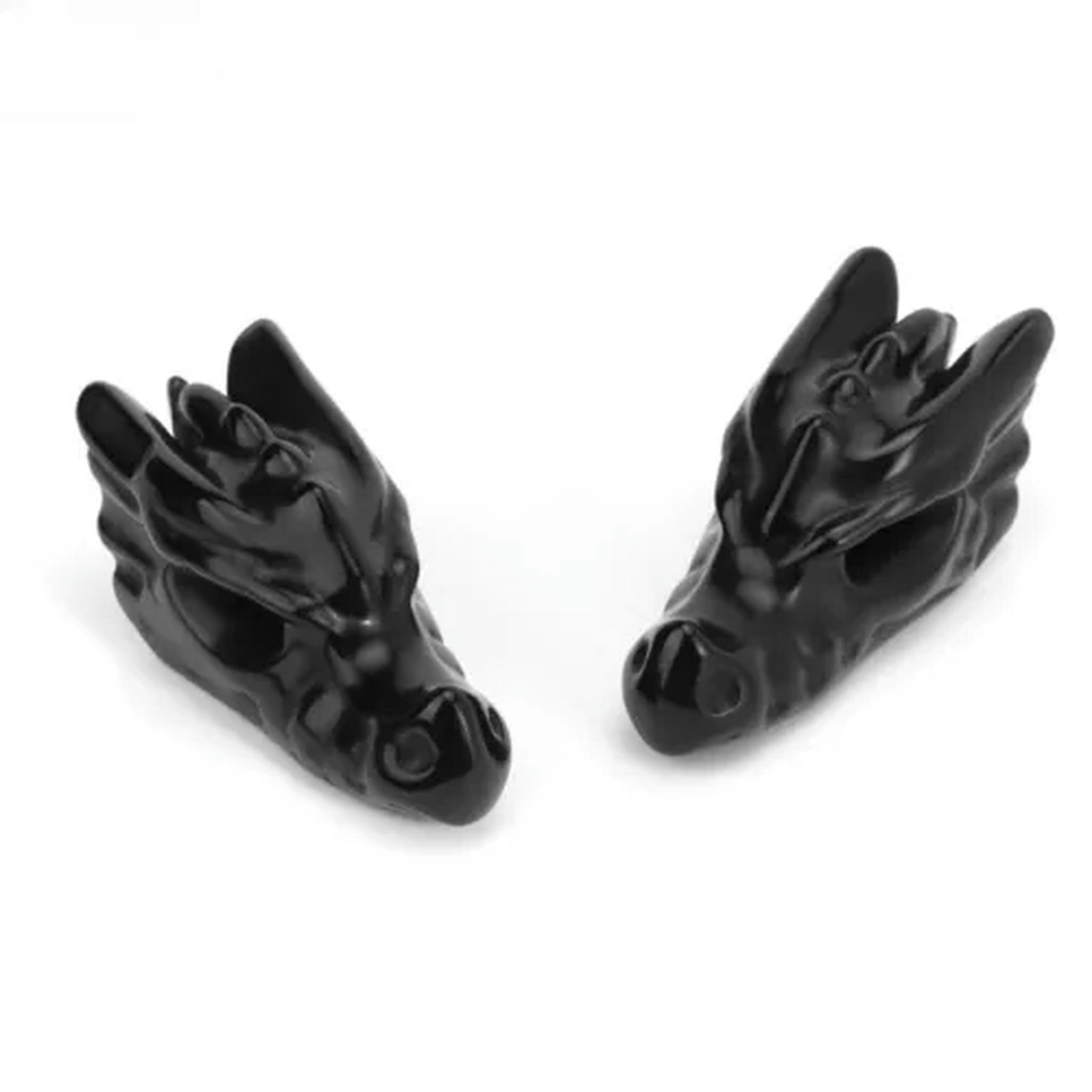 EOEMY 1.5’’ Natural Quartz Crystal Lifelike Dragon Head Skull Skeleton Figurine Gift-Black Obsidian Quartz-10Pcs