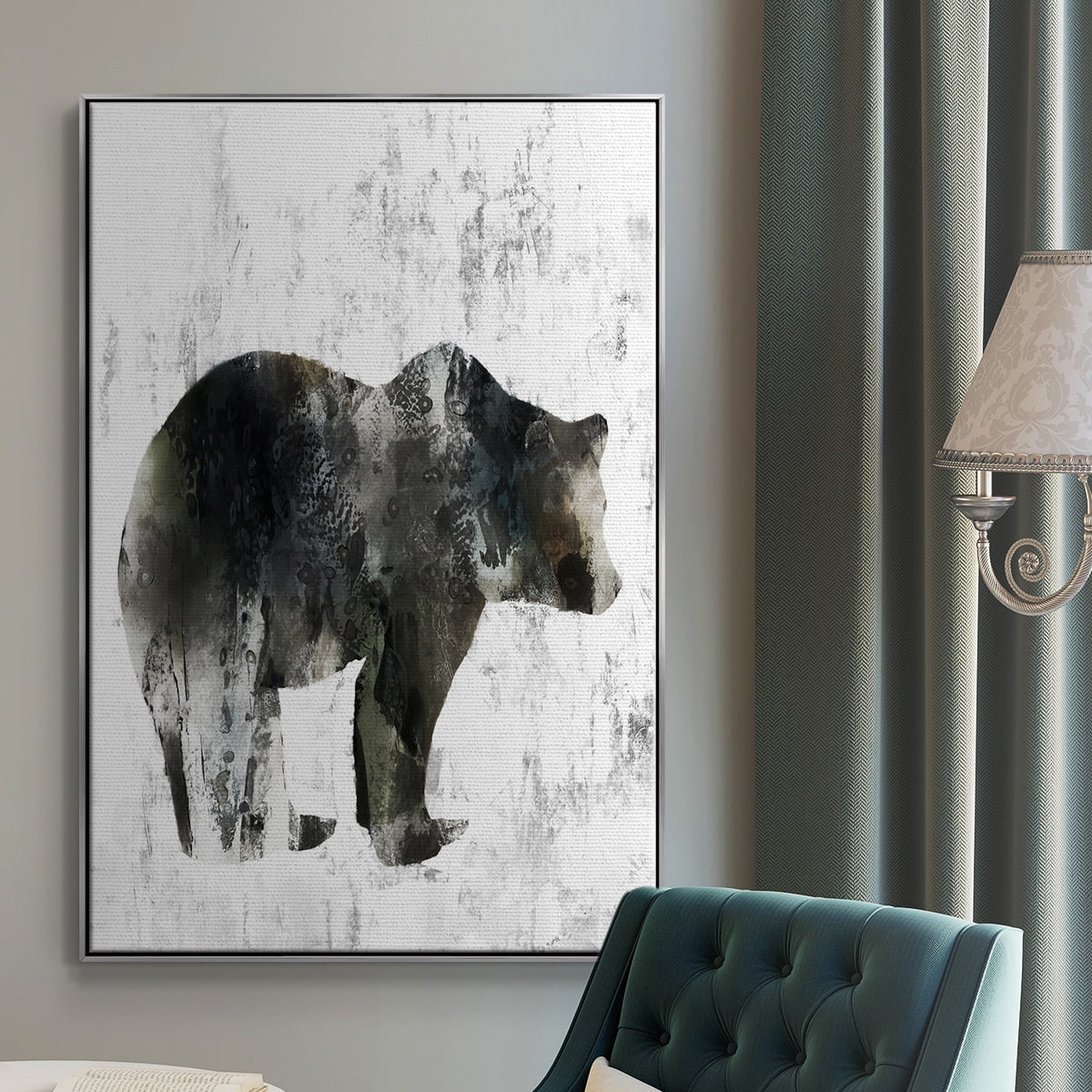 Bear Totem Framed Premium Gallery Wrapped Canvas - Ready to Hang - 25 x 37 - Silver Floating Frame