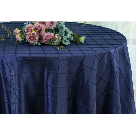 

Wedding Linens Inc. 132 Pintuck Taffeta Round Linen Tableccloth for Party Wedding Reception Catering Dining Home Table Cover Linens - Navy Blue
