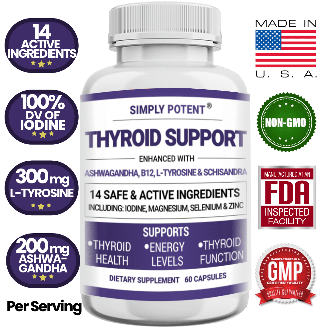 Simply Potents Thyroid Support Supplement for Men & Women, 120 Capsules (Pack of 2) - Herbs, Vitamins, Minerals