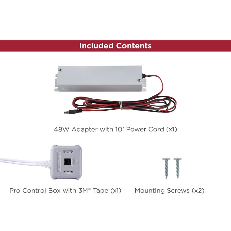BLACK+DECKER LEDUC-48WP Push Wire Under Cabinet Light 48W Plug-in Power  Kit, White 