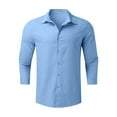 thumbnail image 4 of Blczomt Mens Big and Tall Button Down Shirt Collar Summer Button Up Shirts 3/4 Sleeve Plain Blue Casual Clothes, 4 of 5