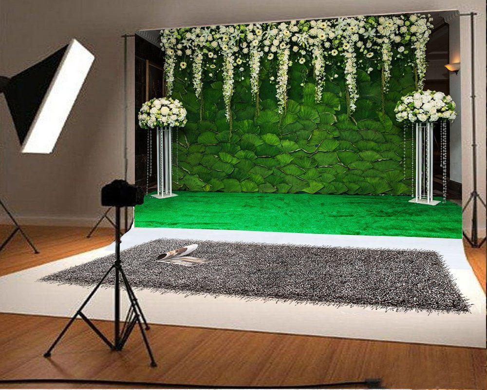 7ft x 5ft Flowers Green Leaves Microfiber Photography Background for Photo Booth Studio Wedding Party Shot Backdrop Props