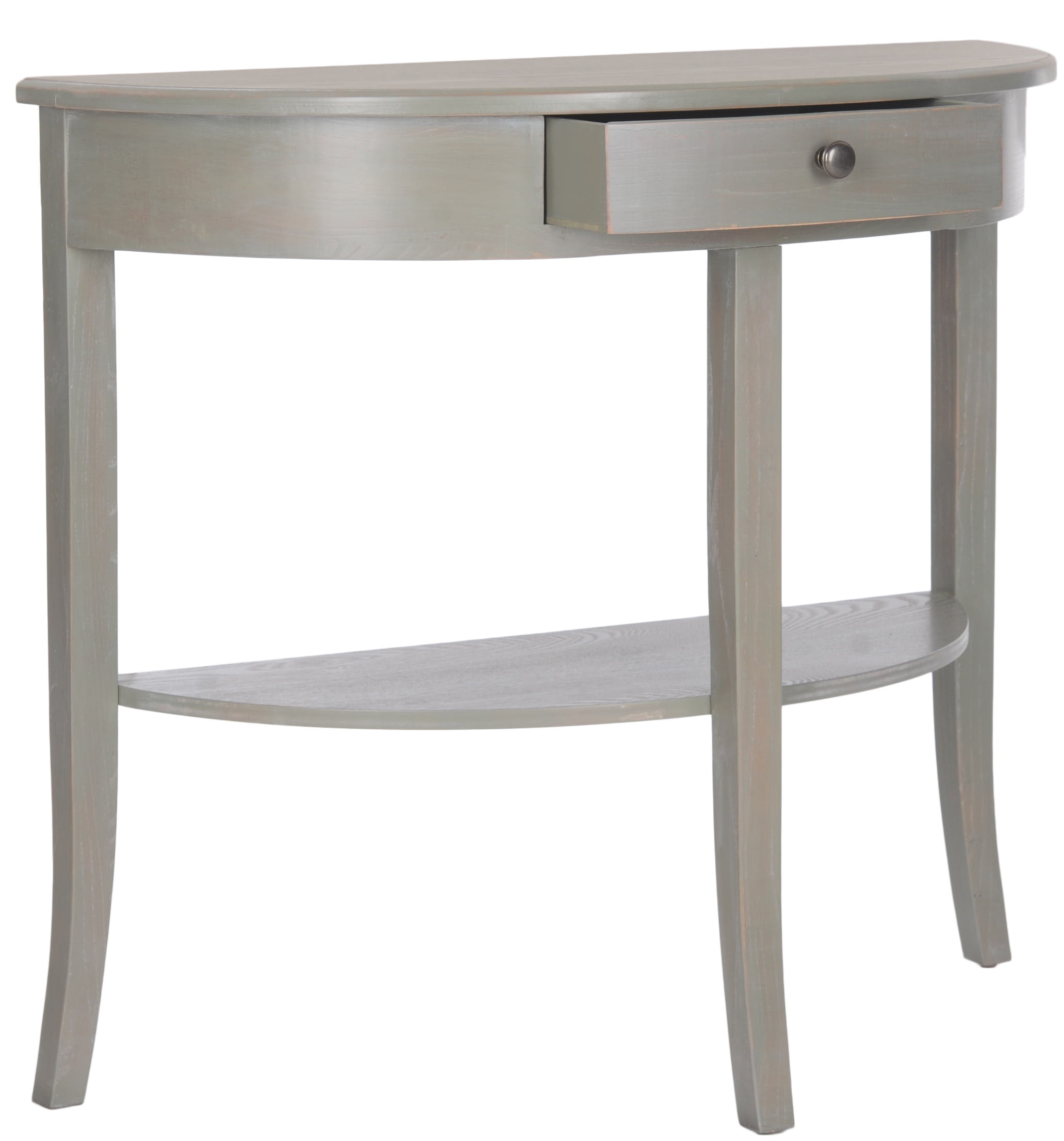 SAFAVIEH Alex Solid Nautical Demilune Console with Storage Drawer, French Grey