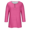 thumbnail image 5 of Htigea Women's Buttons Henley Shirts Solid 3/4 Sleeve Crew Neck Tshirts Casual Comfy Daily Tees Loose Fit Pullover Tunic Top Hot Pink,XL, 5 of 5