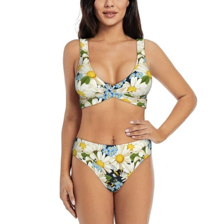Kdxio Bees Collecting Nectar Print Women s 2 Piece High Waisted Wrap Spaghetti Strap Summer Swimsuit Bikini Set-X-Large