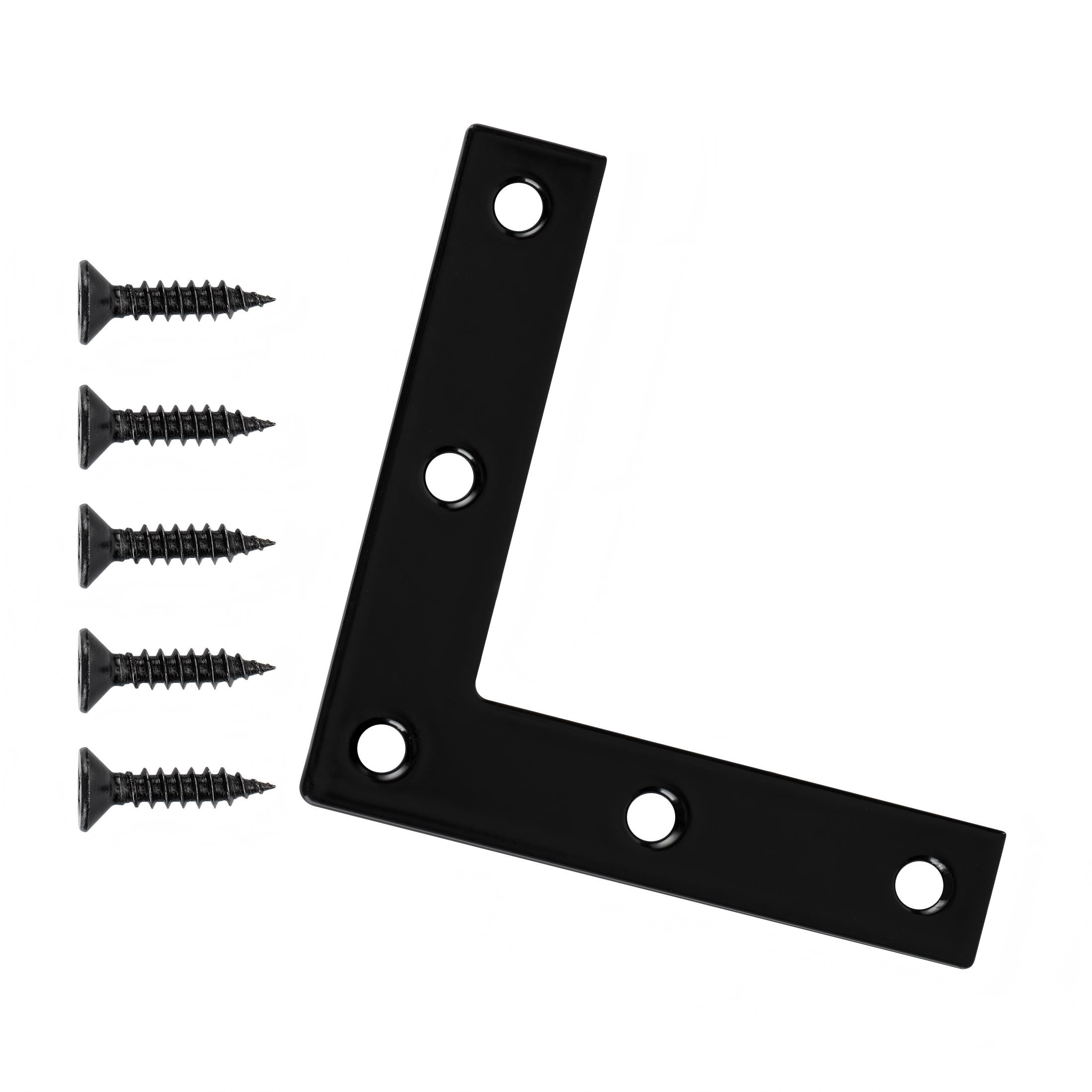 Hyper Tough 3 in. Stainless Steel Flat Corner Brace with Screws, Black, 10 Pack