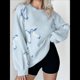 thumbnail image 5 of Suéter de Mujer de Gran Tamaño con Pajarita, Cómodo, de Punto Acanalado Grueso, Cuello Redondo, Larga Azul S, 5 of 10