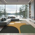 thumbnail image 2 of ODIKA 8'x10' Washable Area Rug Olive and Mustard Geometric Design Bold Abstract Shapes with Striped Accents for Dining Room, Large Office, Lounge, Non-Slip Chair-Friendly Mat, 2 of 7