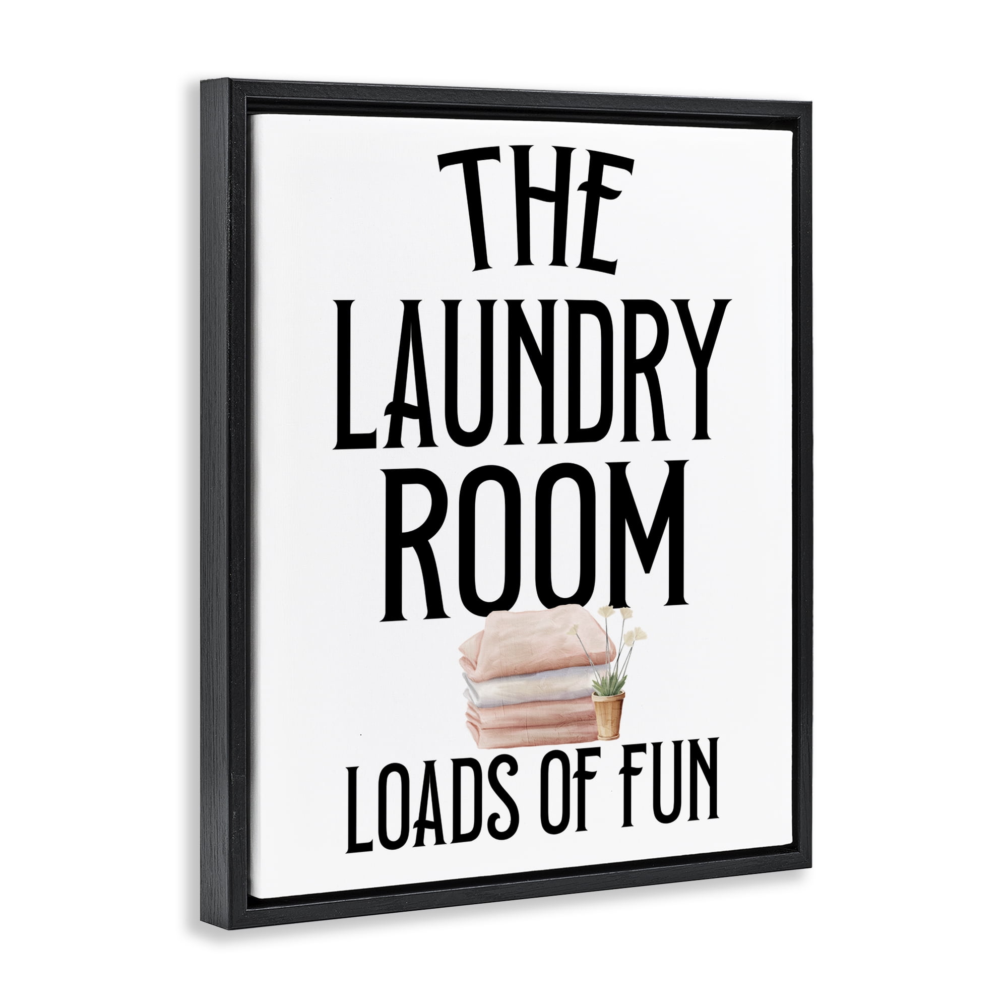 Laundry Room Fun Minimal Black Framed Floater Canvas Wall Art, design by Kim Allen