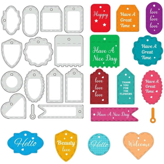 Label Metal Cutting Dies Lace Tag Cutting Dies Bookmark Metal Die Cuts Layering Hanging Tags Embossing Stencils Template for DIY