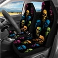 thumbnail image 2 of Pzuqiu 14 Pcs Automotive Seat Cover Accessories Colorful Skull Front Back Car Seat Covers Auto Steering Wheel Center Console Cushion Pad Seat Belt Headrest Coasters Key Chain Breathable, 2 of 7