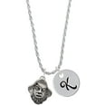 thumbnail image 1 of Delight Jewelry Silvertone Large Pirate - Mascot Silvertone Script Initial Disc - K - Charm Necklace, 20"+3", 1 of 4