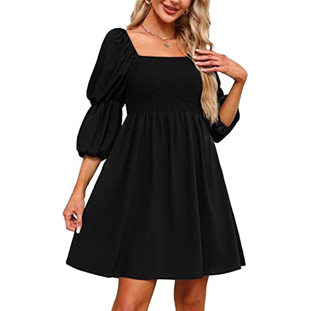 Vestidos Casuales Vestido de una línea de mujer Vestido de verano sin espalda con cuello cuadrado para cóctel (Negro M) Cgtredaw Para estrenar