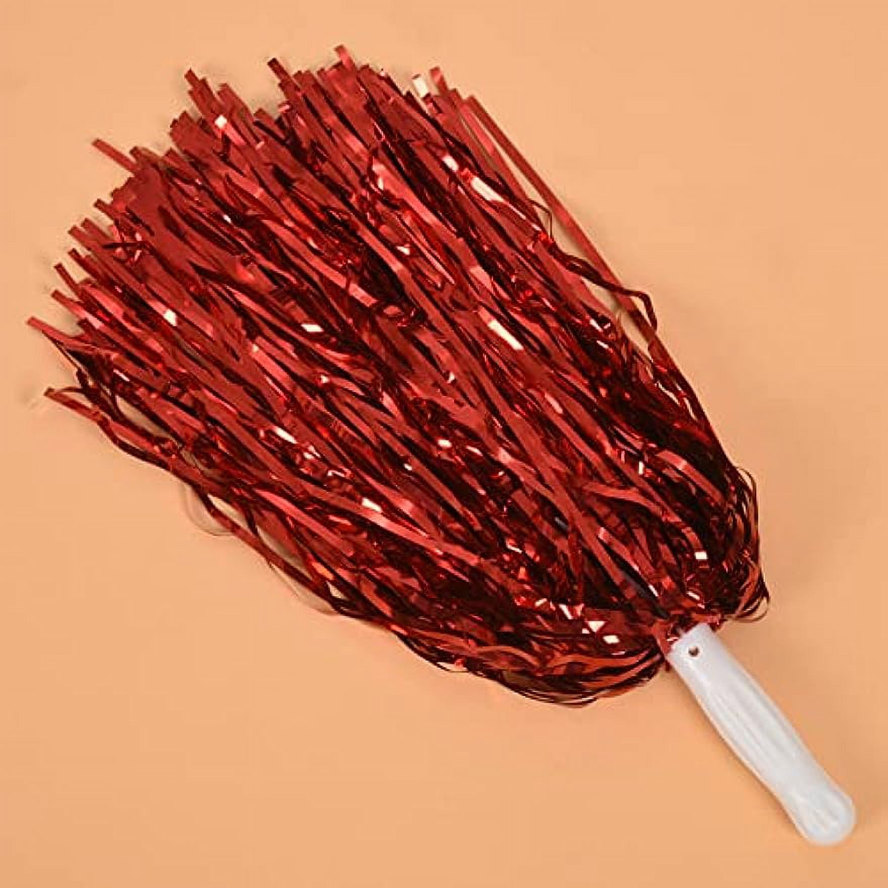 LINLIN 24Pcs Cheerleading Cheerleader Pom Poms, Metallic Foil Cheer Pom, Poms with Plastic Handle for Adults Kids Cheerleaders Party Red