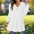 thumbnail image 2 of BXINGOHAI Women's V Neck Hoodies Long Sleeve Sweatshirt Drawstring Pullover Tops with Pocket White,2XL, 2 of 7