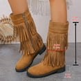 thumbnail image 4 of Busydd Womens Boots Mid Calf Solid Color Round Toe Zipper Winter Boots for Women Fashion Casual Fringe Middle Heel Women's Boots 6.5, 4 of 8