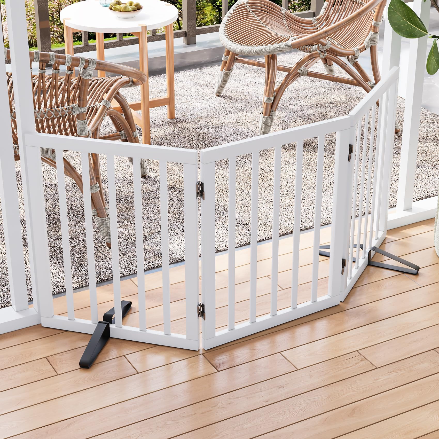 Semiocthome Foldable Dog Gate Bamboo Extra Wide Pet Gate with 2 Metal Stand for Indoor,White,55"W