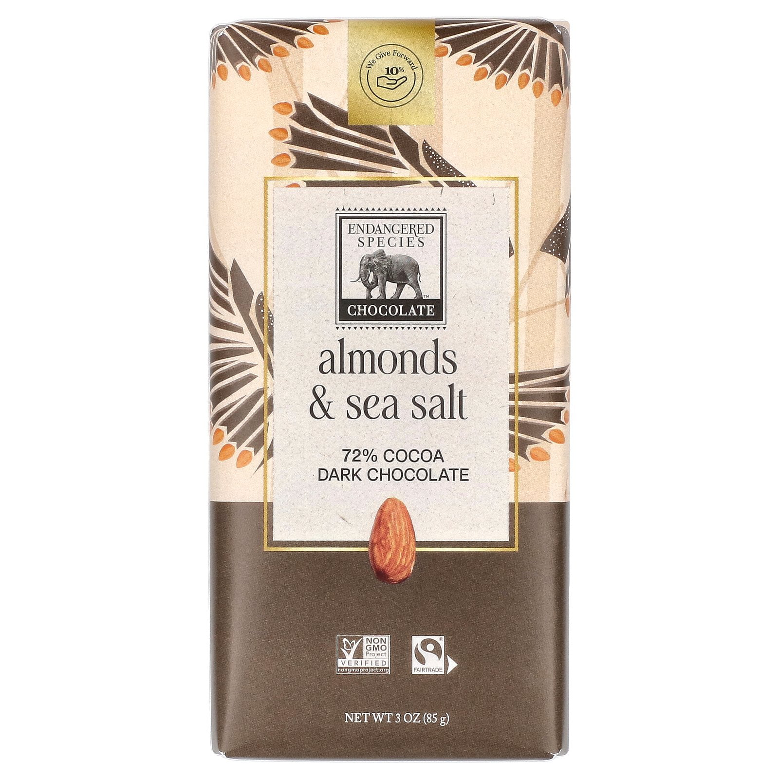 Endangered Species Natural Dark Chocolate with Sea Salt & Almonds Bar, 3 Oz.