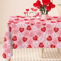 60 x 102 Inch Valentine''s Day Tablecloth Pink Candy Love Heart Dot Fabric Table Cloth Washable Table Cover for Wedding Anniversary Party Home Kitchen Decor