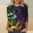 thumbnail image 1 of Xuyuer Carnival Style Print T-Shirt - Women's Fashion Loose Round Neck 3/4 Sleeve Top for Daily Wear, Festival Themed Outfits, Playful Seasonal Style & Streetwear Statement Piece, 1 of 5