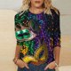 thumbnail image 1 of Xuyuer Carnival Style Print T-Shirt - Women's Fashion Loose Round Neck 3/4 Sleeve Top for Daily Wear, Festival Themed Outfits, Playful Seasonal Style & Streetwear Statement Piece, 1 of 5