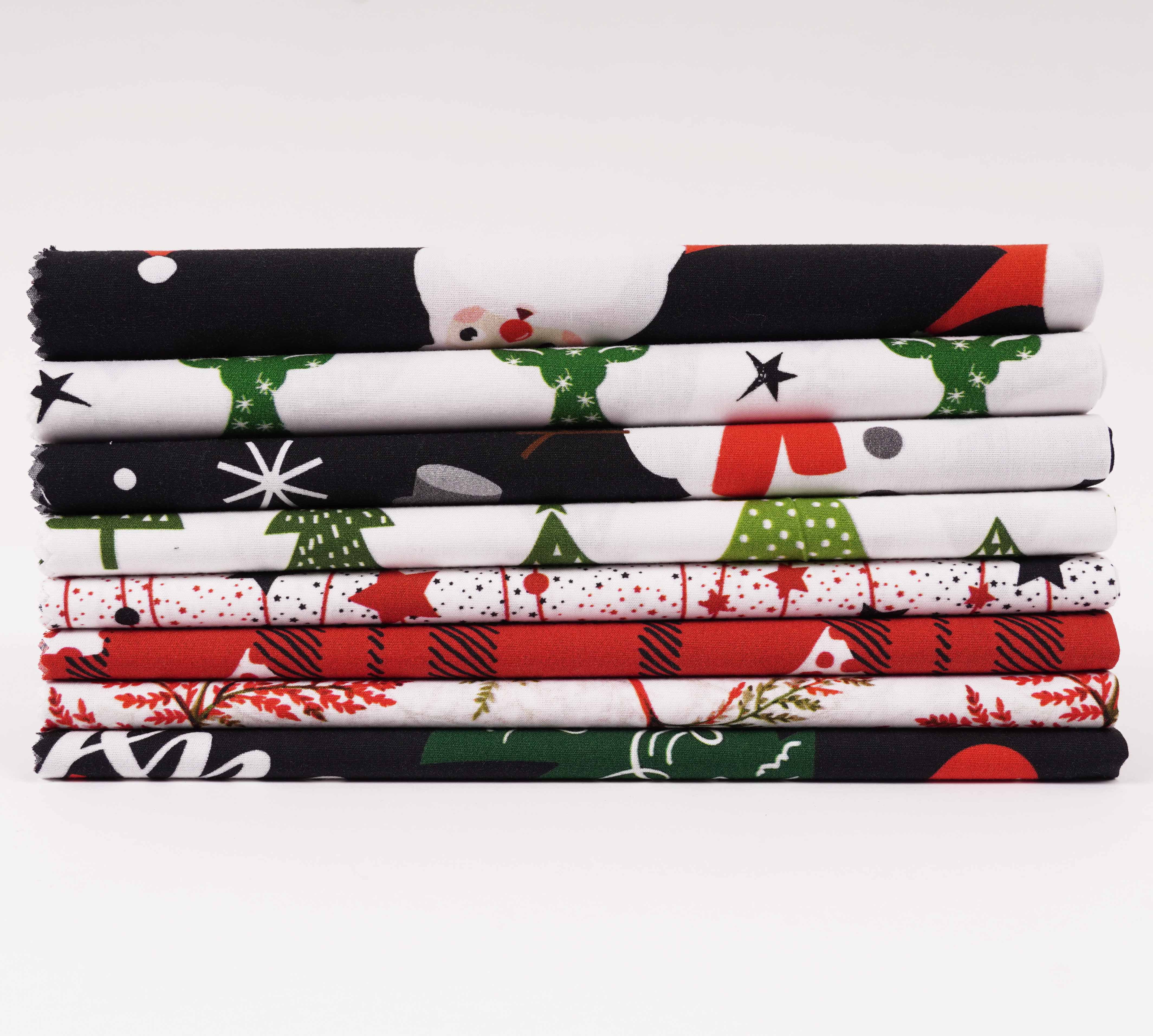 Soimoi 8 Pc Fat Quarter Bundle,ChristmasPrint 18"x 22"DIY Patchwork-100% CottonPre-Cut Quilting Fabric Red, Black, White & Green