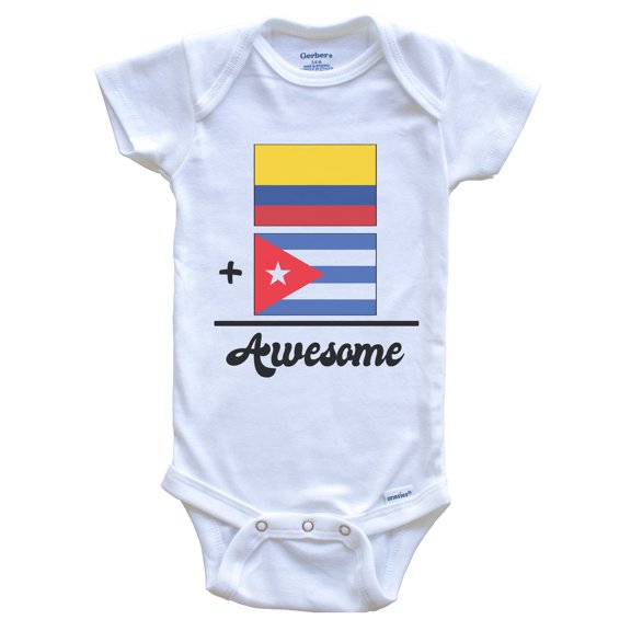 Colombia Plus Cuba Equals Awesome Cute Colombian Cuban Flags Baby Bodysuit, 0-3 months white