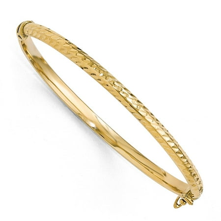 4mm 10k Yellow Gold Diamond Cut Hinged Half Round Bangle Bracelet