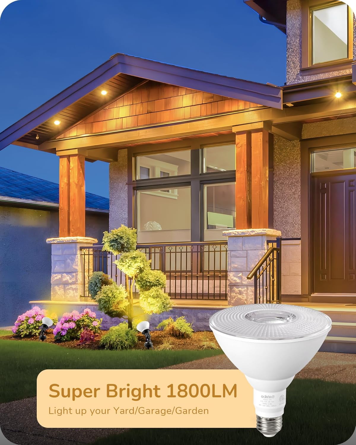 Flood Light Bulbs, PAR38 LED Outdoor Flood Light Bulbs, 120W Equivalent Dimmable Waterproof for Patio Yard Porch Driveway Garage, 3000K Warm Light 18W 1800LM E26 Base, 4 Pack, ETL Listed