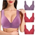 thumbnail image 2 of YWDJ Full Coverage Bras for Women Wide Straps 3 Pack Front Closure Comfortable Bras Wirefree Bras Push up Wrap Sleep Bras Padded Plus Size Comfy Bras Solid Comfy Bras Purple 2XL, 2 of 9