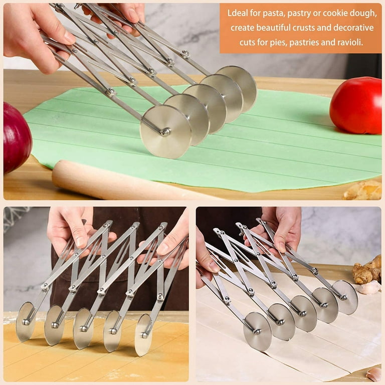 Vonter 5 Wheel Pastry Cutter Stainless Pizza Slicer Multi-Round Dough Cutter Roller Cookie Pastry Knife Divider with Handle, Size: 1.89, Silver