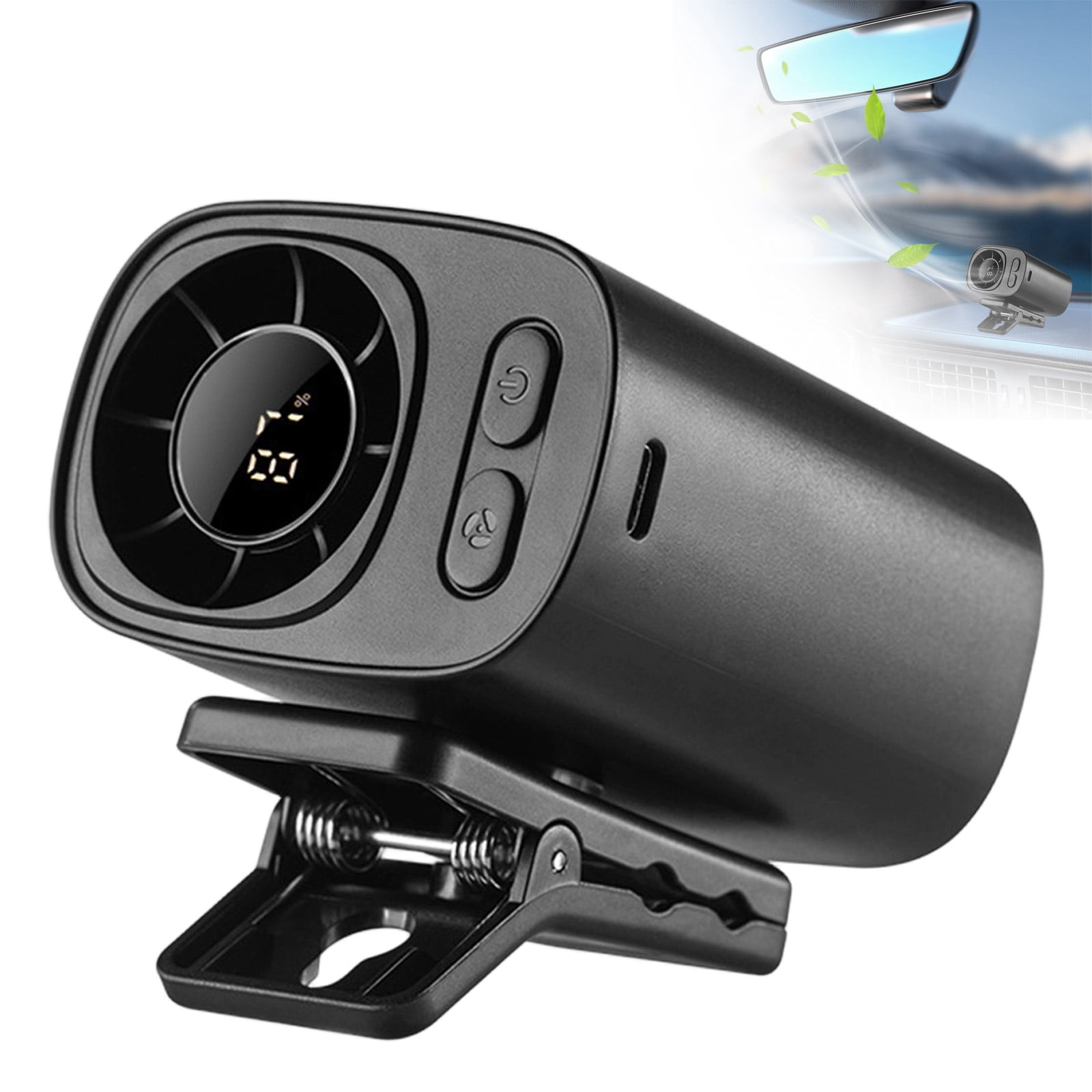 Portable Mini Car Air Conditioner Fan, USB Rechargeable Cooling Fan with LED Display for Auto Vehicle Use