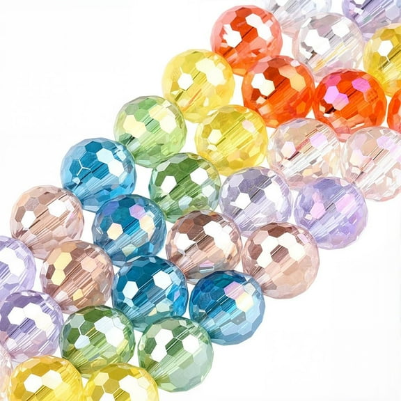 1 Box 4 Strands 200PCS 8MM Colorful Faceted Glass Beads with Holes Electroplated Multi Color Assorted Crystal Round Loose Bead Bulk