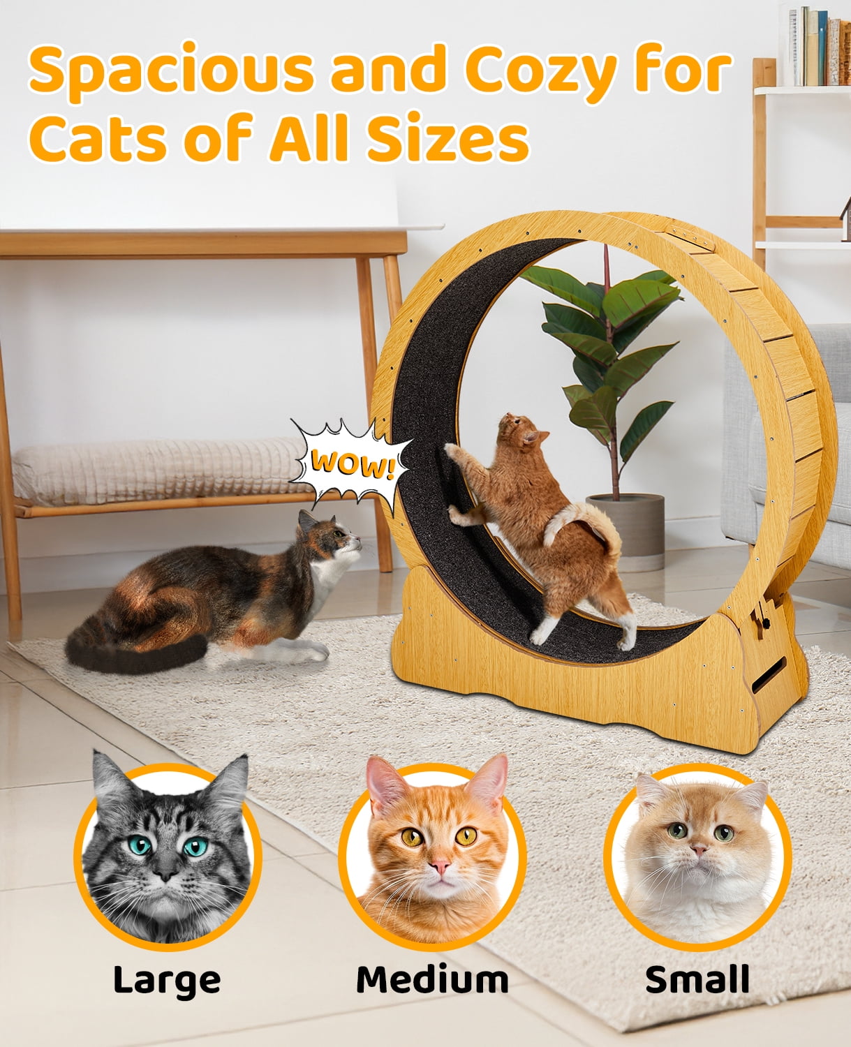 Ktaxon Extra-Large Cat Exercise Wheel - 43" Assembled Wooden Treadmill with Durable HDF Frame, Natural Wood Color