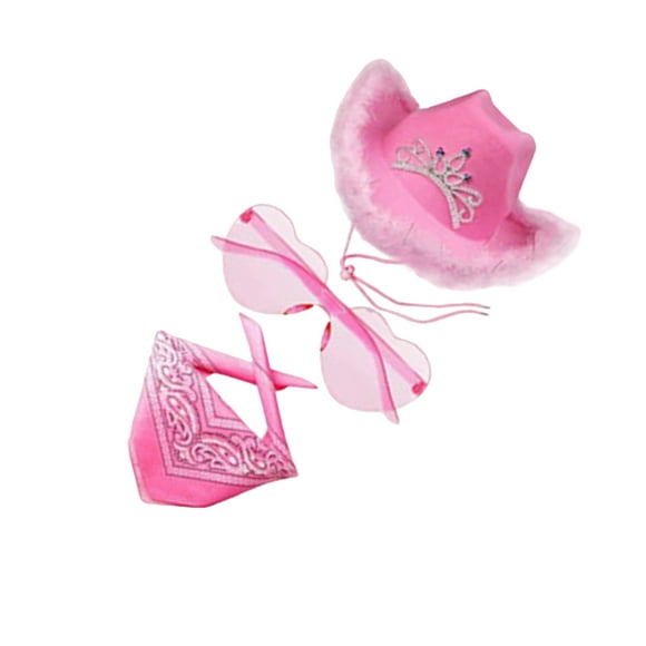 Wweixi 3pcs Cloth Pink Costume With Feathers Party 3pack/lot Ladies Pink With Pink Dress Cowgirl Hat Feathers Cowgirl Pink A