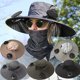 thumbnail image 1 of Sombrero de pesca con ventilador solar, ala ancha, ajustable en 3 velocidades, malla transpirable, para hombre, para actividades al aire libre, gorra refrescante, equipo deportivo y de ocio., 1 of 8