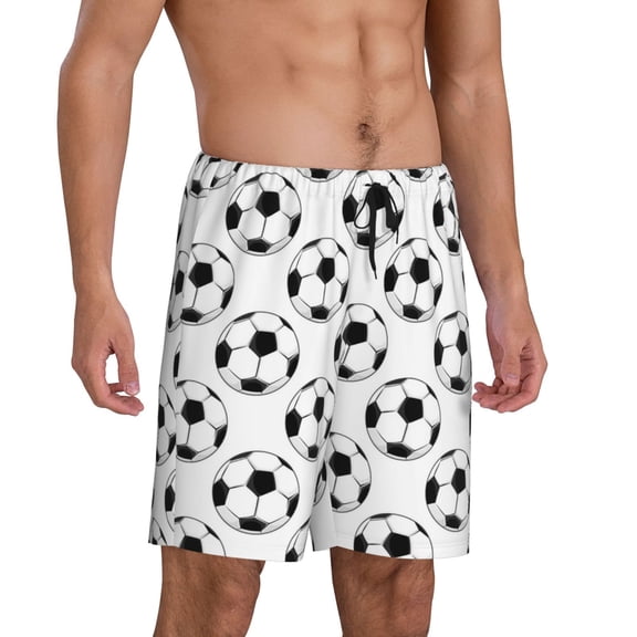 Mens Pajama Pants - White Soccer Balls Football Sleep Shorts Mens Pajama Shorts, Comfy Pj Pants for Mens Lounge Shorts