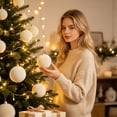 thumbnail image 6 of 12-Piece Flocked Christmas Ball Ornaments 2.4 in Plastic Velvet Style Baubles Beige for Tree Wreath Decor, 6 of 9