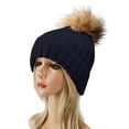 thumbnail image 3 of Winter Hats with Large Fluffy Pom Pom, Top Big Knitted Ball Beanie for Men and Women, Warm Lamb Wool Lined Adjustable Ski Cap for Autumn Winter Outdoor Activities Navy, 3 of 5
