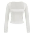 thumbnail image 4 of Arlun,Stretchy Tight Womens Cropped T Shirts Casual Square Neck Long Sleeve Slim Fit Fall Fashion Tops Women's Lightweight Soft Comfy Going out Sexy Tee Shirts White XS, 4 of 5
