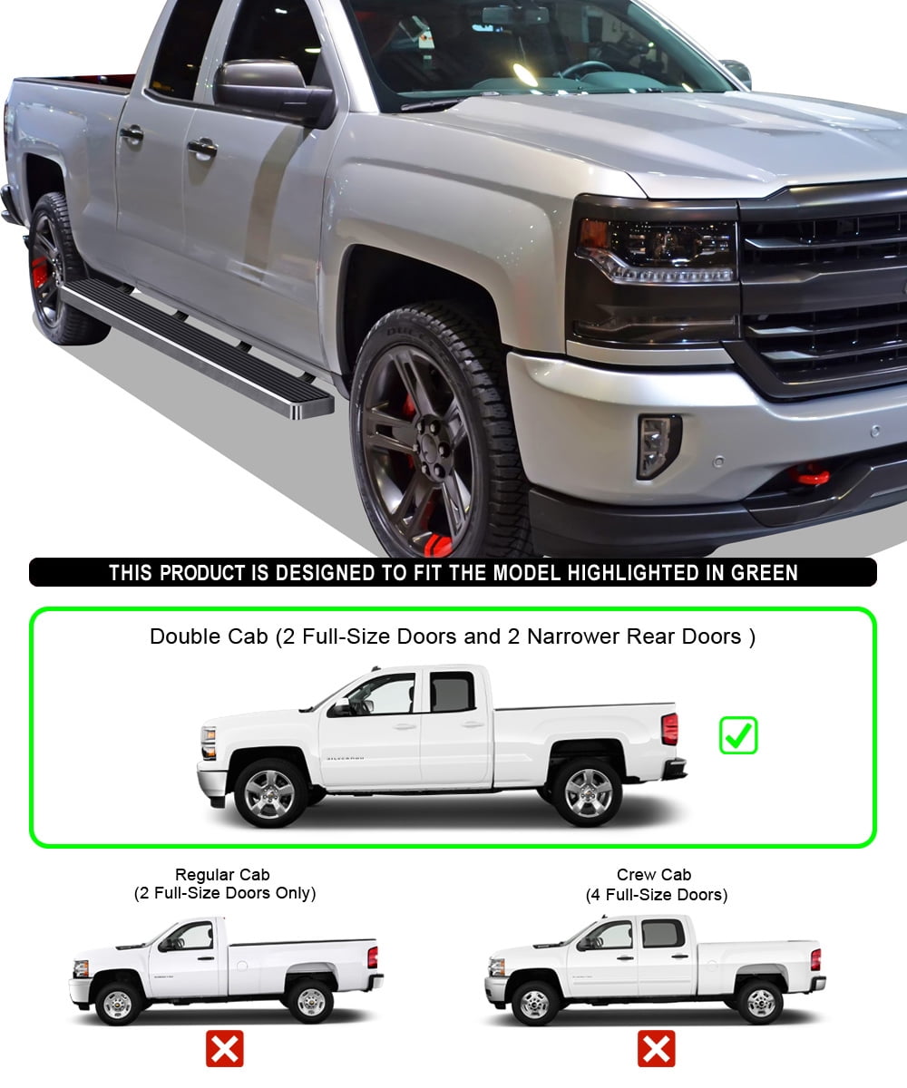APS Wheel to Wheel iBoard 6 inches Compatible with Chevy Silverado GMC Sierra 2007-2018 Double Cab Extended Cab 8ft Bed & 2500 3500 2019 (Exclude 07 Classic) (Nerf Bars Side Steps Side Bars)
